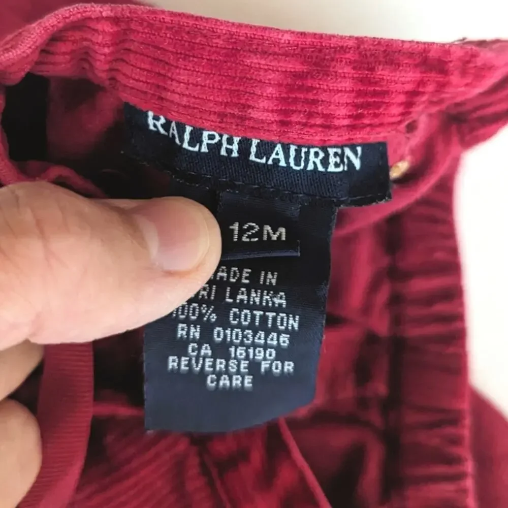 Ralph Lauren Pants Baby Girls Sz 12m Red Corduroy Dog Embroidered Preppy